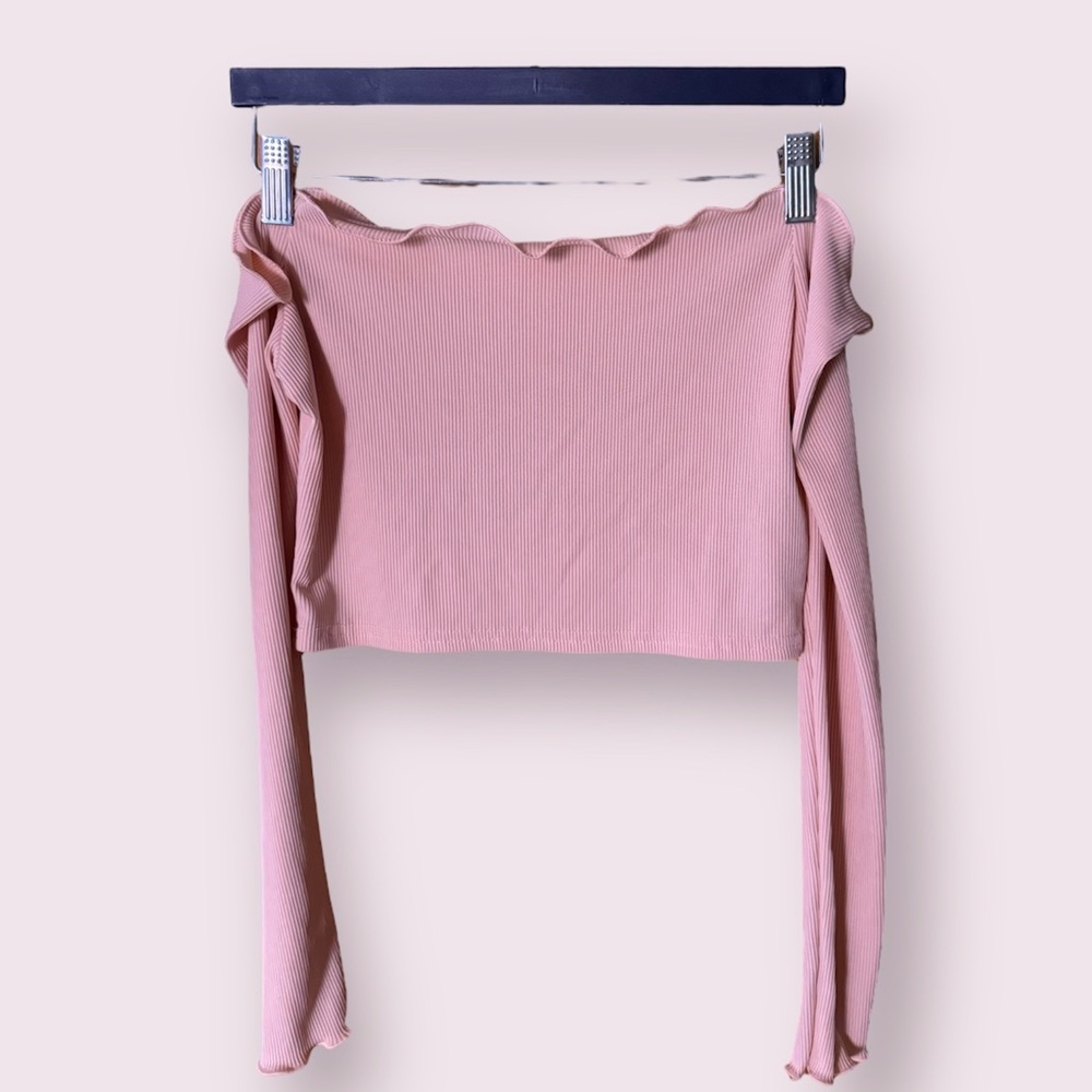Nasty Gal Pink Lettuce Trim Off the Shoulder Crop Top